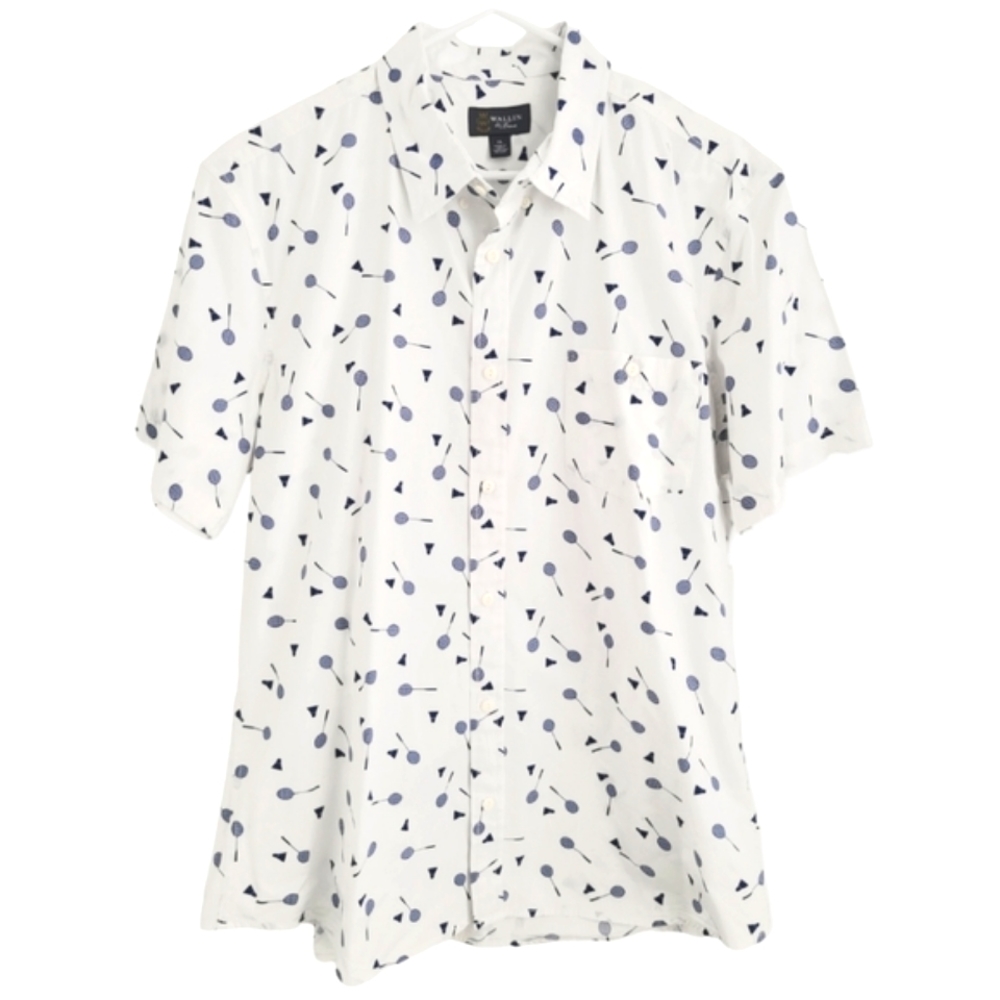Badminton Birdie & Racquet Short Sleeve Button Down Camp Shirt